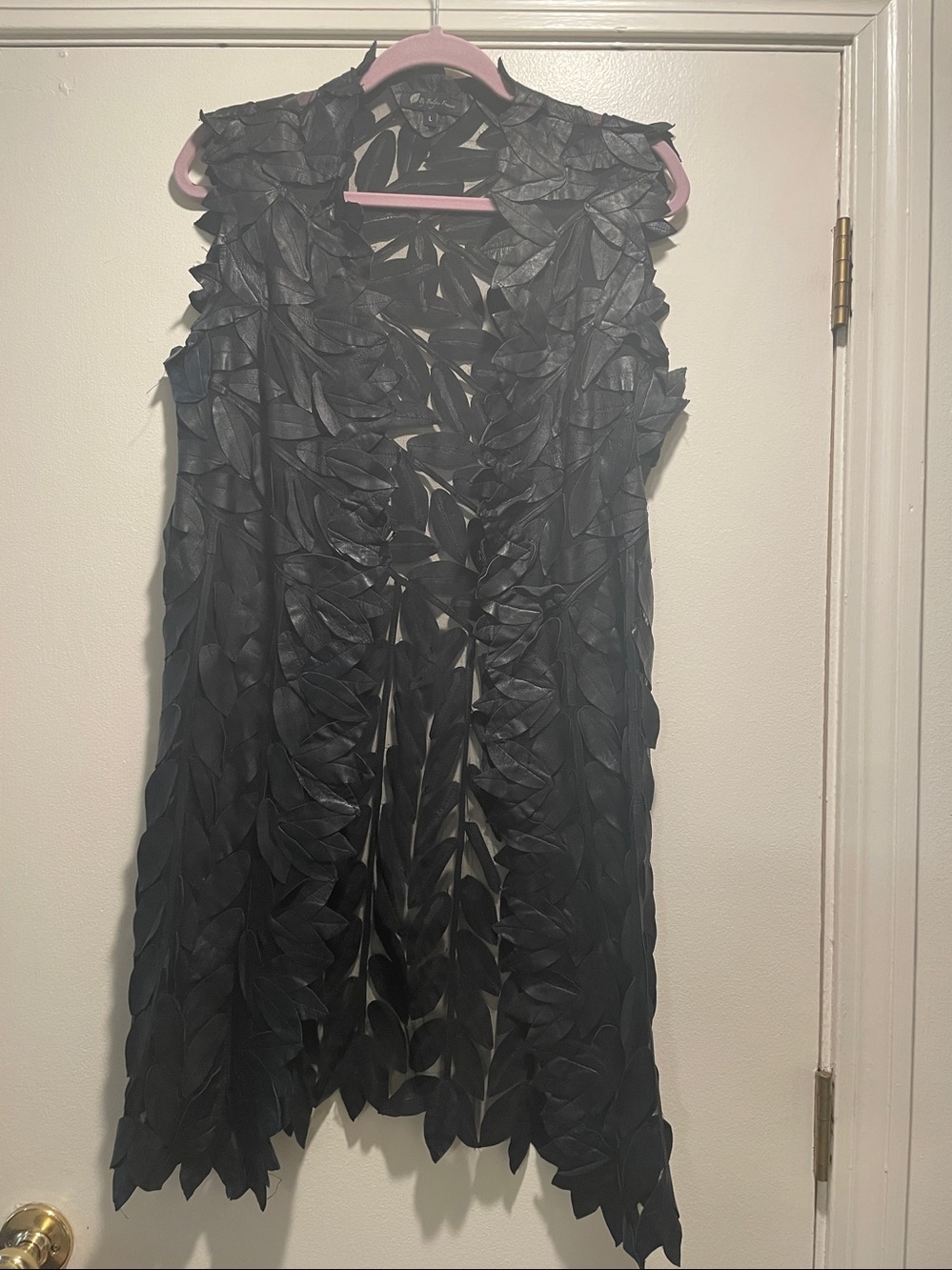 Belgin Francis Black Leather Leaf Appliqué Cut Net Open Arched Overlay Vest